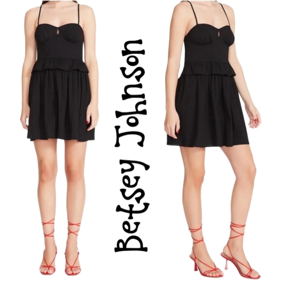 Betsey Johnson Womens Black Bustier Peplum Mini Dress Sz S Date Night Sexy